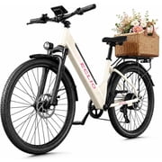 ECLIO Electric Bike for Adults, 750W Brushless Motor 50 Mile Range 26" Low Step Commuter Ebike, Removable Hidden Battery - White