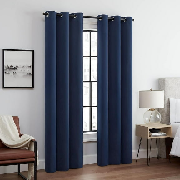 ECLIPSE Andover Solid Tripleweave Thermal Blackout Grommet Curtains for Bedroom (2 Panels), 42 in x 63 in, Navy