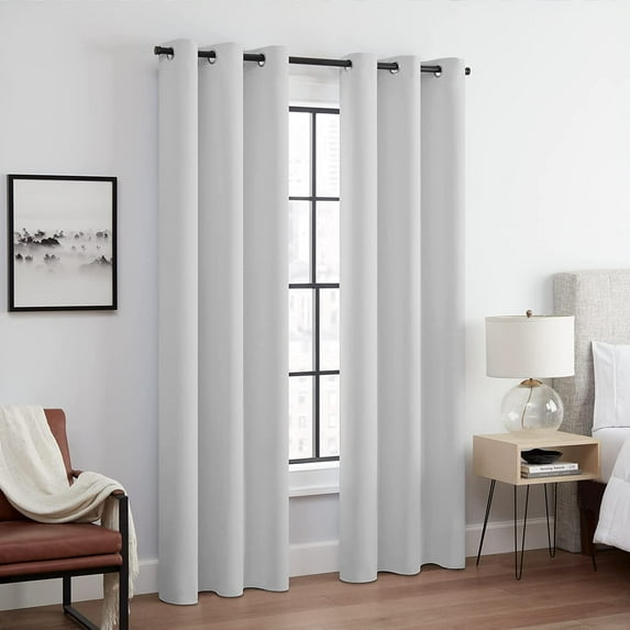 ECLIPSE Andover Solid Tripleweave Thermal Blackout Grommet Curtains for Bedroom (2 Panels), 42 in x 63 in, Silver White