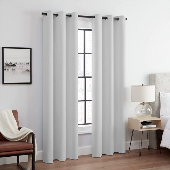 ECLIPSE Andover Solid Tripleweave Thermal Blackout Grommet Curtains for Bedroom (2 Panels), 42 in x 84 in, Silver White