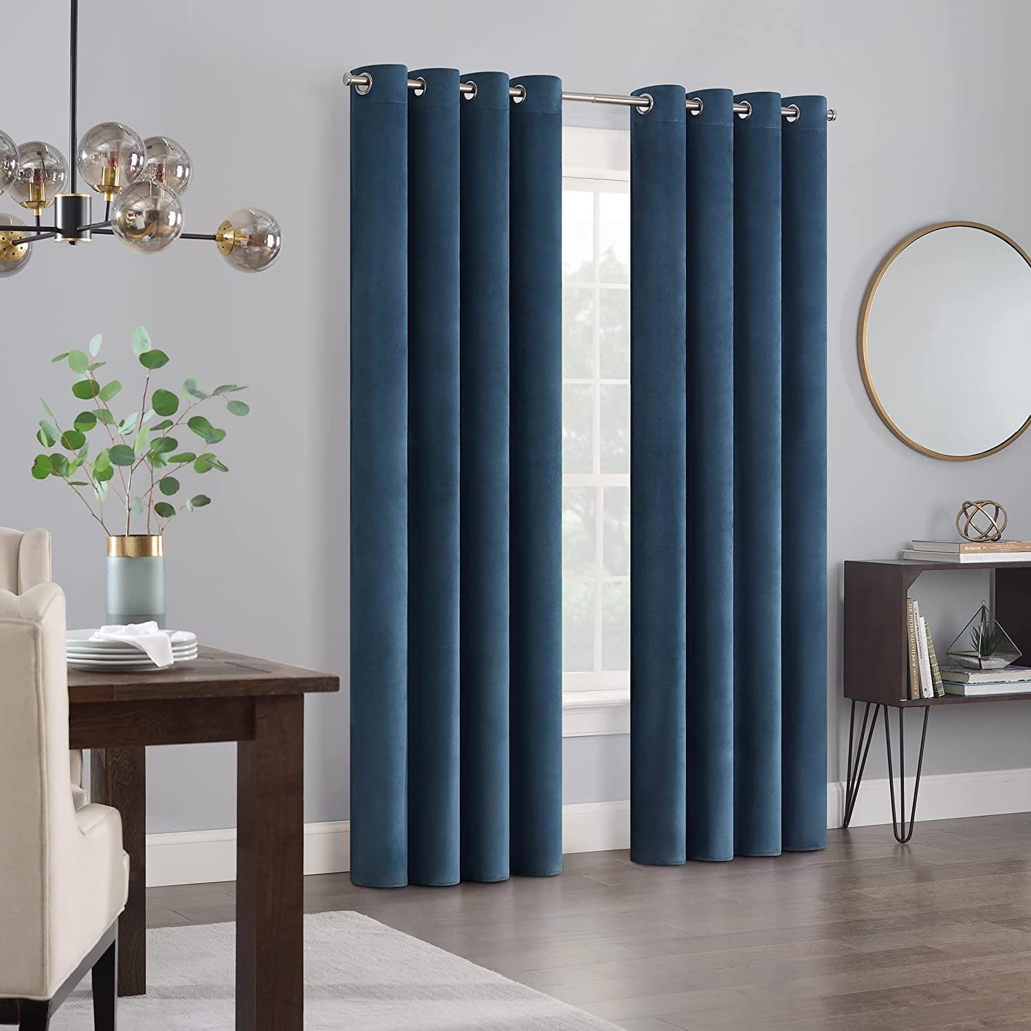 ECLIPSE Aurelia Velvet Room Darkening Grommet Noise Reduction Window Curtains (2 Panels), 52 in x 108 in, Navy