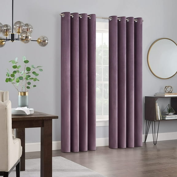 ECLIPSE Aurelia Velvet Room Darkening Grommet Noise Reduction Window Curtains (2 Panels), 52 in x 54 in, Plum