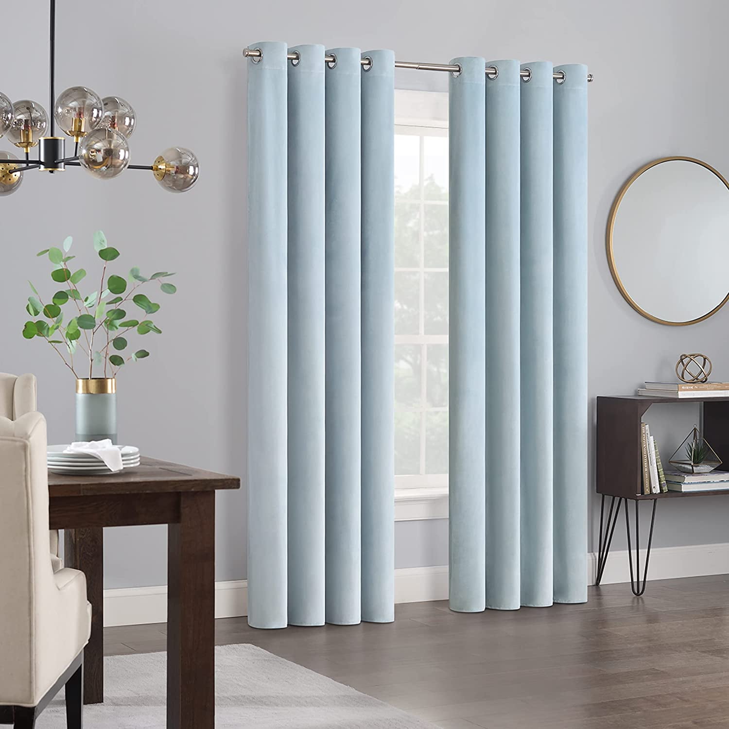 ECLIPSE Aurelia Velvet Room Darkening Grommet Noise Reduction Window Curtains (2 Panels), 52 in x 63 in, Blue