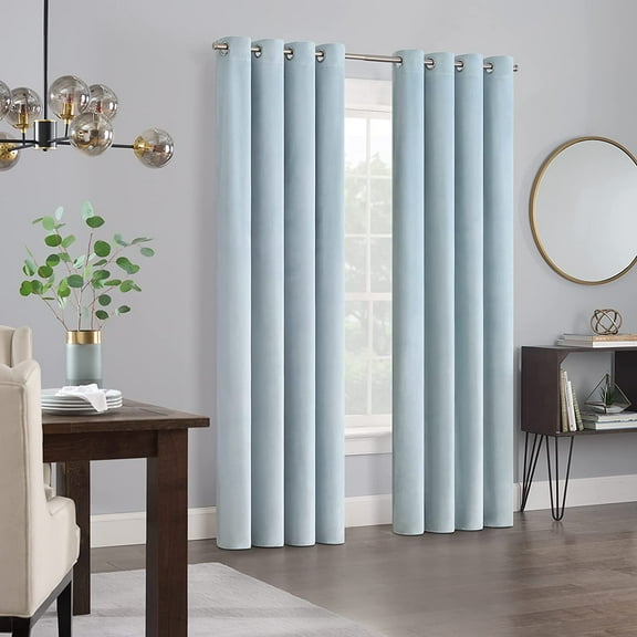 ECLIPSE Aurelia Velvet Room Darkening Grommet Noise Reduction Window Curtains (2 Panels), 52 in x 84 in, Blue
