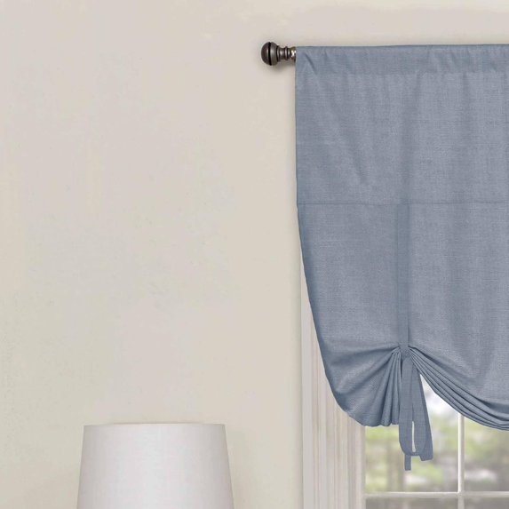 ECLIPSE Blackout Curtains for Kitchen - Kendall 42" x 63" Short Single Panel Tie Up Shades for Small Window, Slate