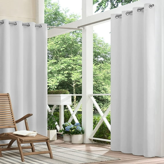 ECLIPSE Bradford Thermal Insulated Blackout Waterproof Grommet Curtain for Outdoor or Patio (1 Panel), 52 in x 84 in, Silver White