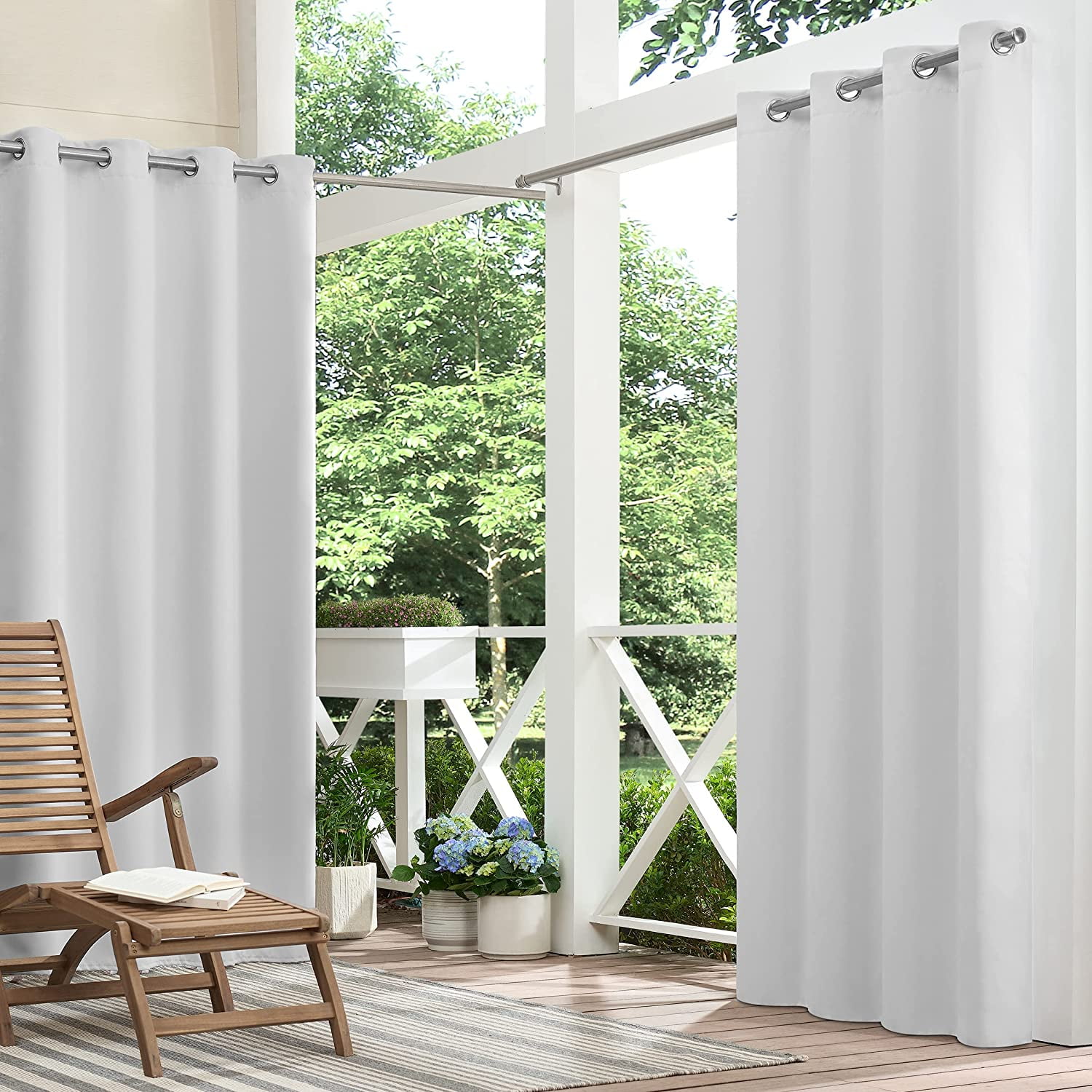 ECLIPSE Bradford Thermal Insulated Blackout Waterproof Grommet Curtain for Outdoor or Patio (1 Panel), 52 in x 95 in, Silver White