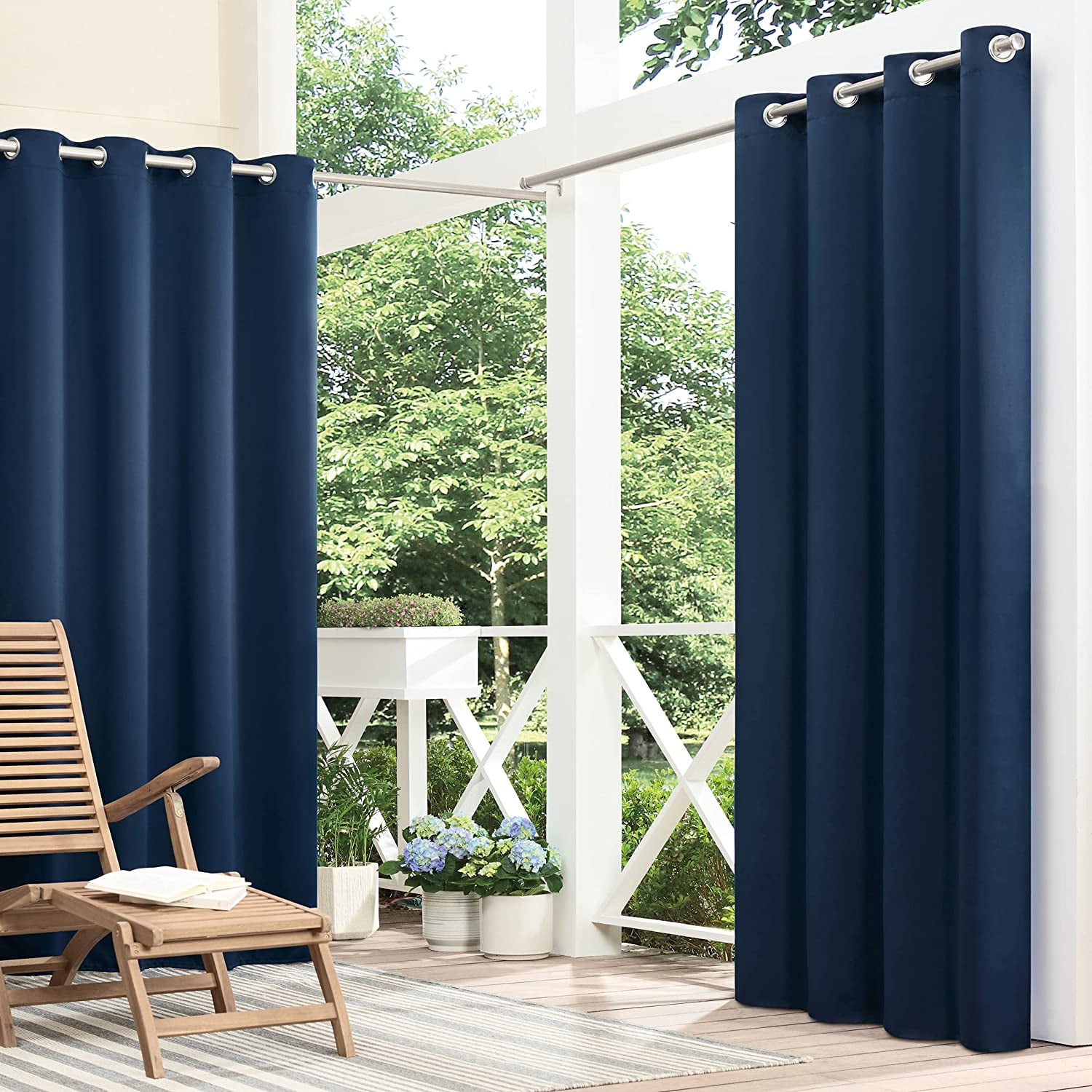 ECLIPSE Brockfield Waterproof Blackout Thermal Insulated Grommet Outdoor Curtain for Patio or Porch (1 Panel), 52 in x 108 in, Navy