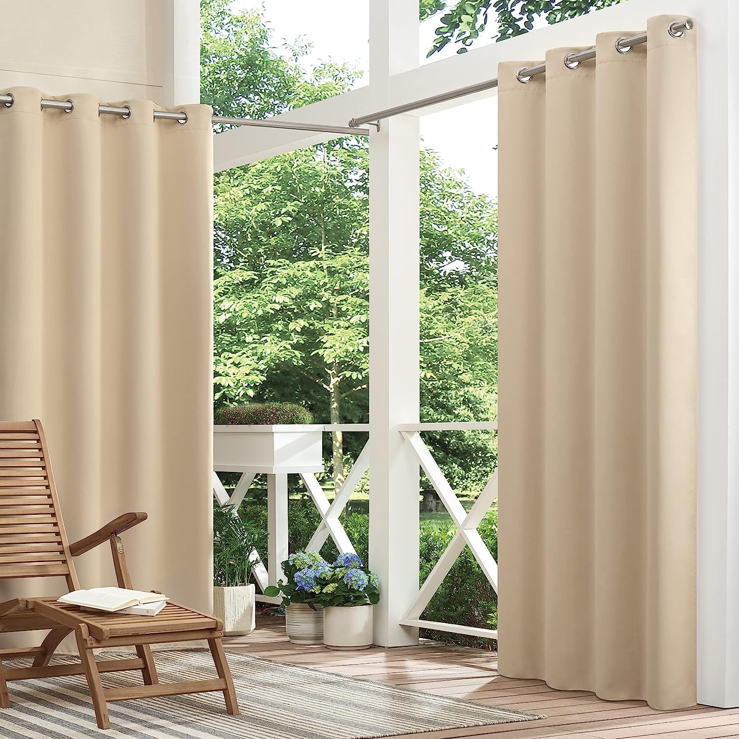 ECLIPSE Bradford Waterproof Blackout Thermal Insulated Grommet Outdoor Curtain for Patio or Porch (1 Panel), 52 in x 63 in, Linen