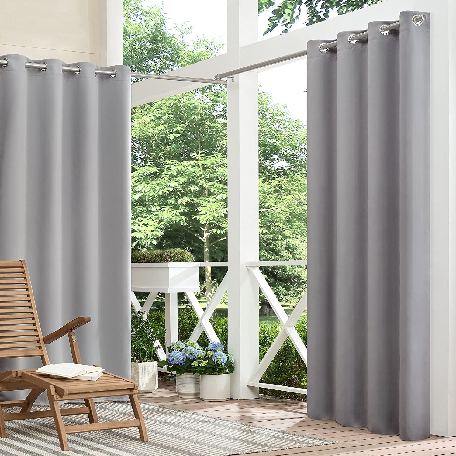 ECLIPSE Bradford Waterproof Blackout Thermal Insulated Grommet Outdoor Curtain for Patio or Porch (1 Panel), 52 in x 95 in, Grey