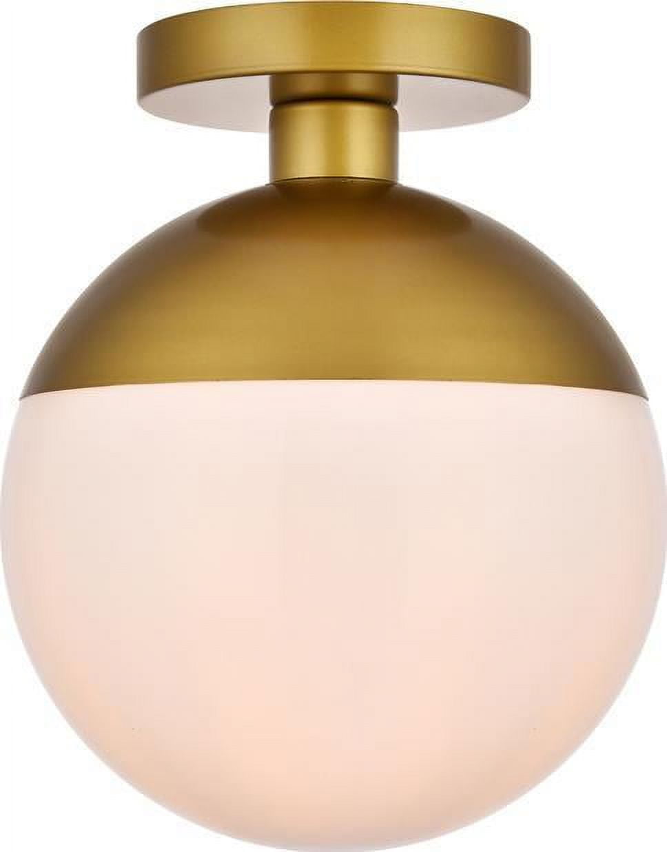 Brass and Frosted White Globe Flush Mount Light