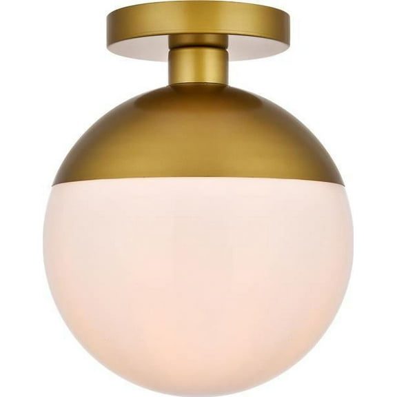 ECLIPSE Flush-Mount Light Fixture Transitional 1-Light Milk Brass Metal Glass