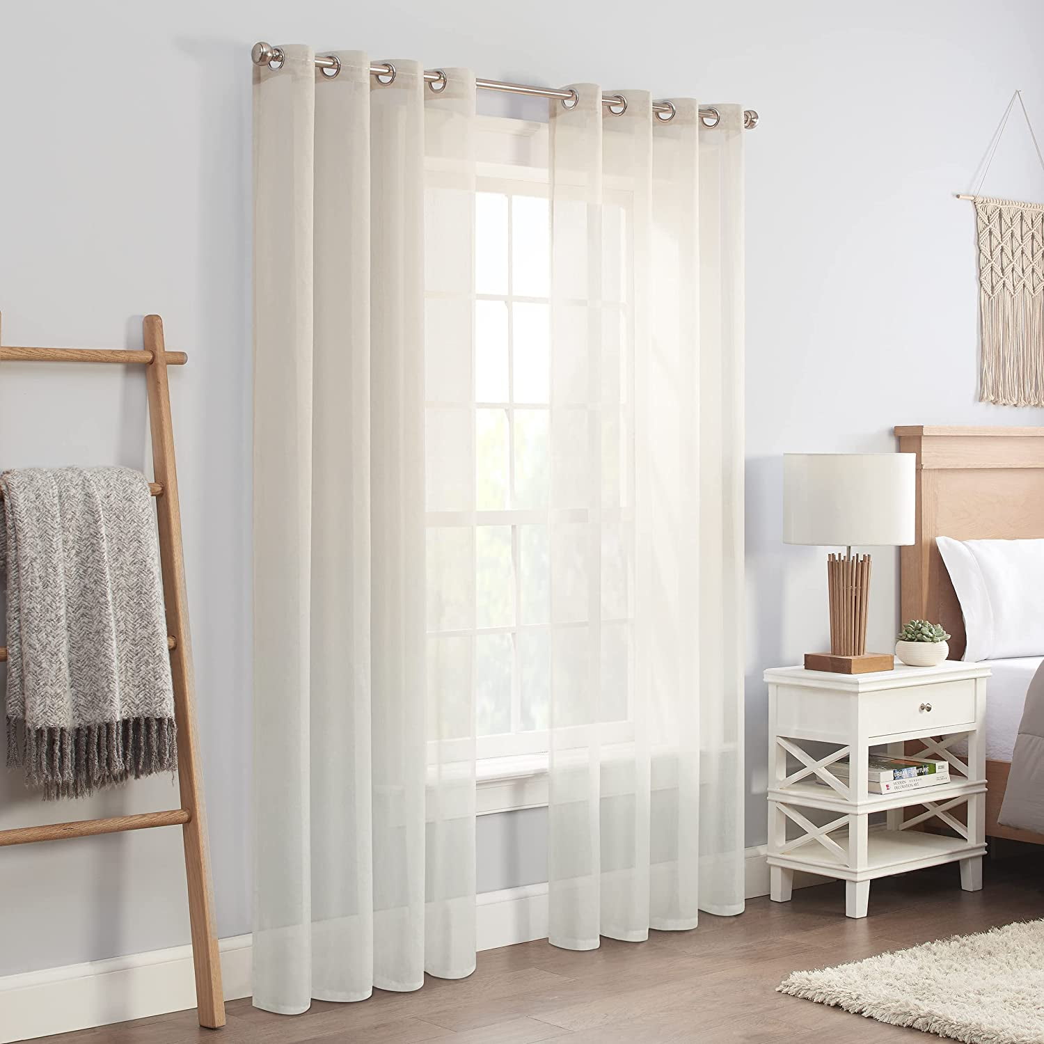ECLIPSE Ines Printed Ombre Textured Light Filtering Grommet Window Curtains for Bedroom (2 Panels), 52 in x 63 in, Ivory