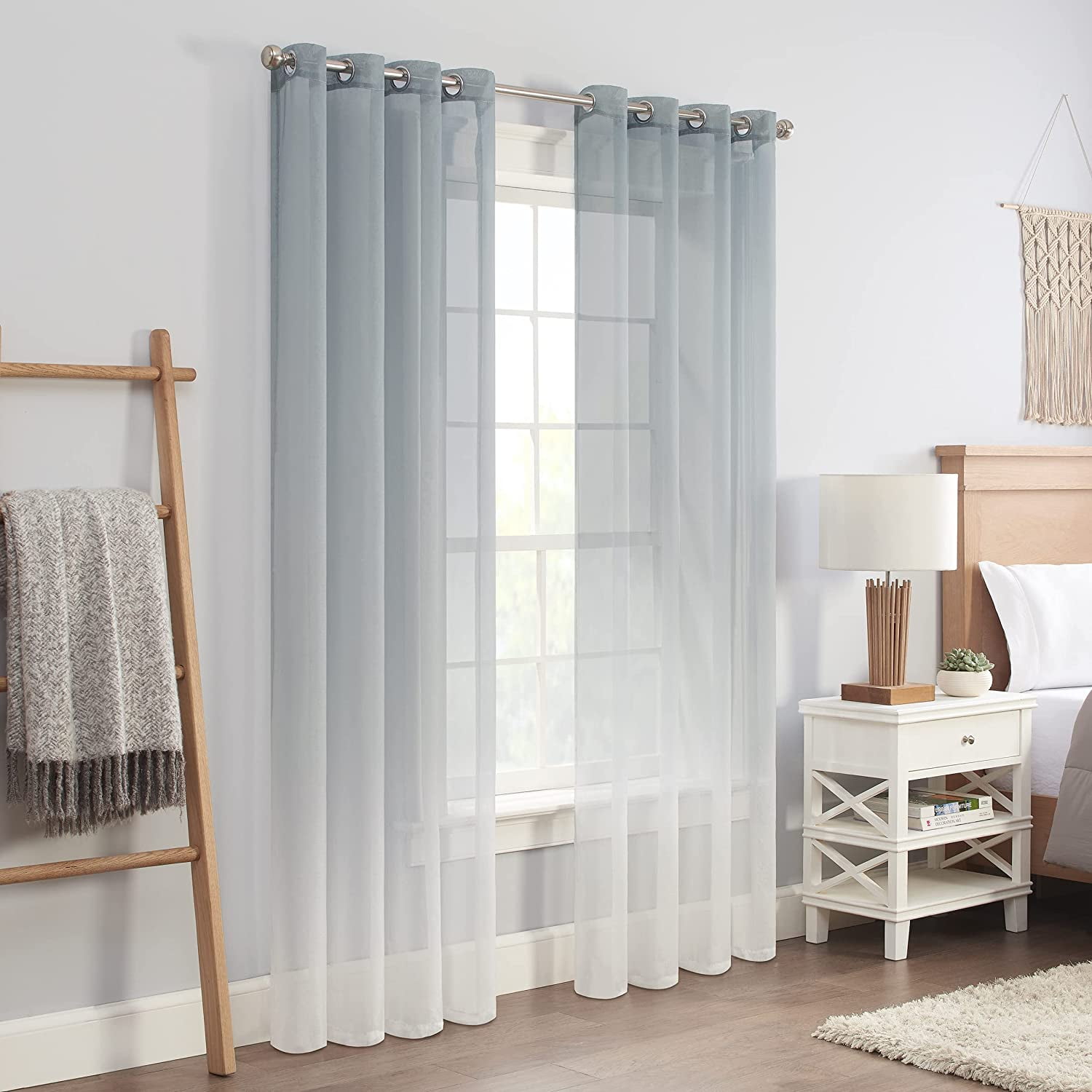 Aqua Ombre Sheer Polyester Grommet Window Panels, 52" x 84"