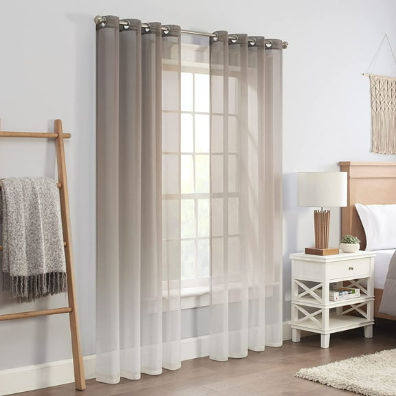 ECLIPSE Ines Printed Ombre Textured Light Filtering Grommet Window Curtains for Bedroom (2 Panels), 52 in x 84 in, Grey