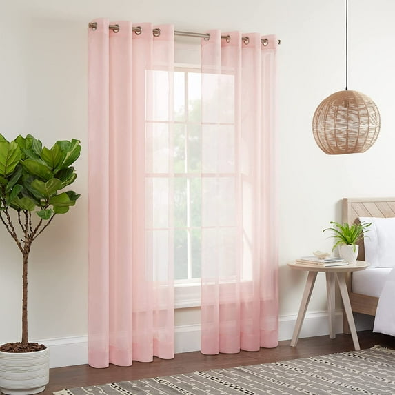 ECLIPSE Kiara Modern Sheer Voile Light Filtering Grommet Window Curtains for Bedroom (2 Panels), 54 in x 63 in, Blush Pink