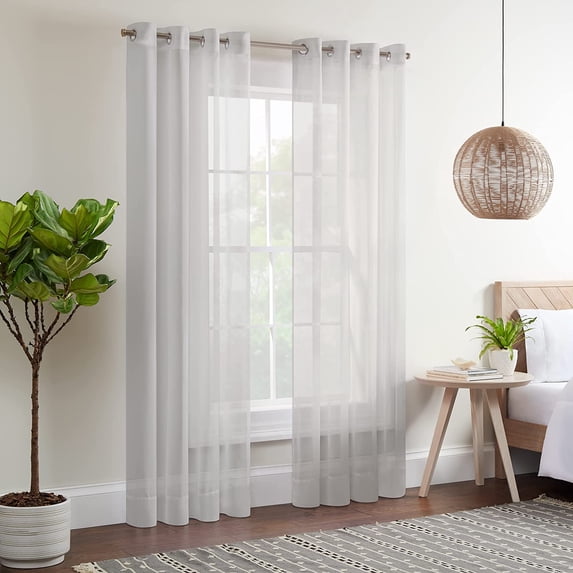 ECLIPSE Kiara Modern Sheer Voile Light Filtering Grommet Window Curtains for Bedroom (2 Panels), 54 in x 63 in, Silver