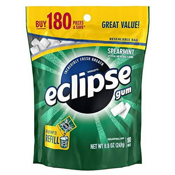 ECLIPSE Spearmint Sugarfree Chewing Gum, 180 piece bag