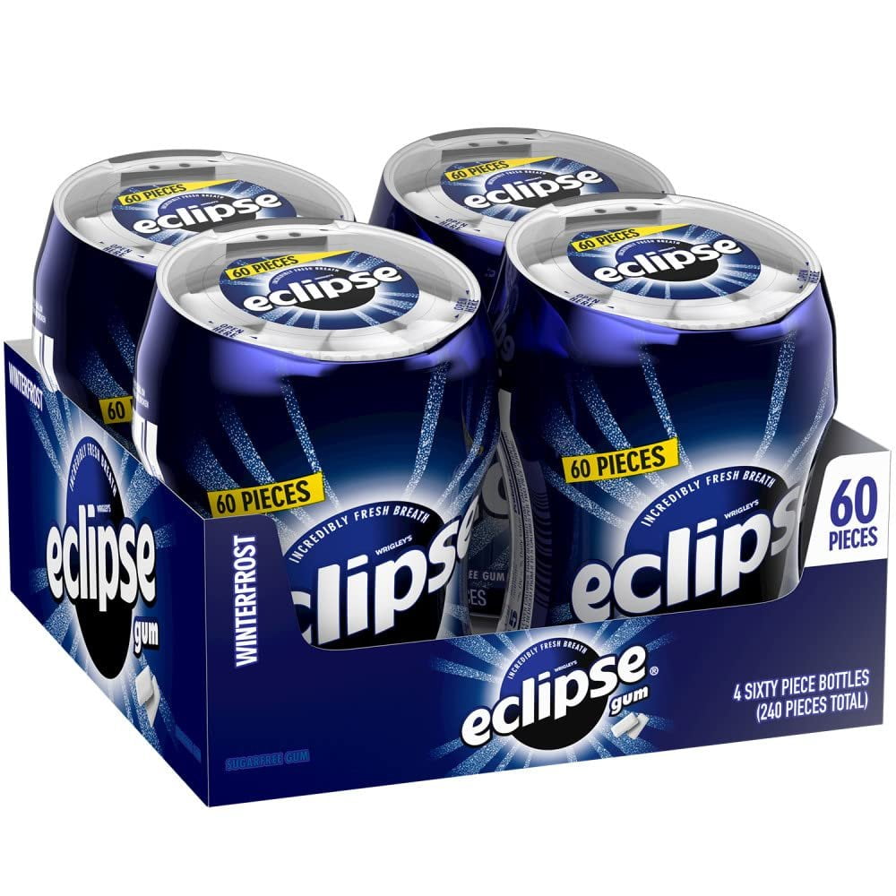 ECLIPSE Winterfrost Sugar Free Chewing Gum Bulk Pack, 60 Piece Bottle Pack of 4