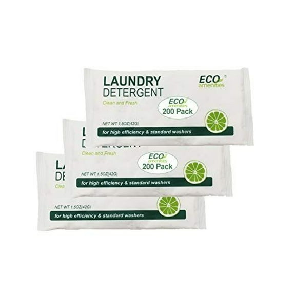 200 Pack ECO Amenities Washing Powder Laundry Detergent Travel Size, Individual Laundry Detergent Packets, Airbnb Hotel Soaps and Toiletries Bulk for Stains (1.5oz/42g Each)
