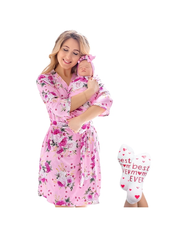 ECO BABY Mommy and Me Robe and Swaddle Set | Maternity Robe and Matching Baby Set for Girl, Boy | Hospital Labor and Delivery