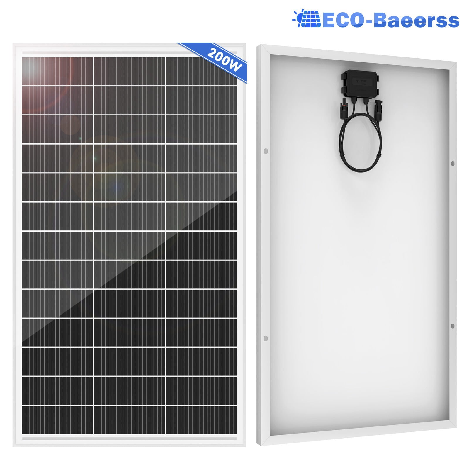 ECO-Baeerss 200W Solar Panel 12V/24V Battery Charge RV Marine Rooftop Home Off-Grid Charger
