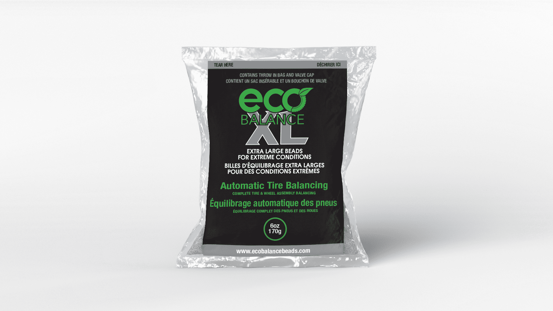 ECO Balance 06-ECOXL4 ECO XL Extreme Condition Tire/Wheel Balancing Beads - Off-Road Vehicles, Light Duty Truck Tires, (4) 6oz Balance Bead Bags, (4) Valve Caps