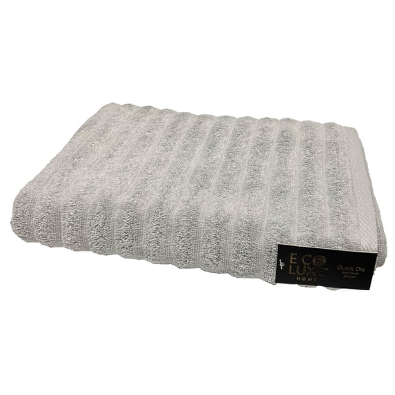 ECO LUXE Ribbed Cotton Bath Towel, Gray, 30x54 Inches