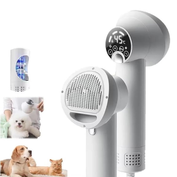 ECO PET SUPPLY 2-in-1 Intelligent Pet Hair Dryer Comb One-Button Low Noise With Adjustable Temperature for Cat and Dog Grooming
