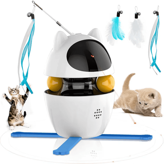 ECO PET SUPPLY 4 in 1 Funny Robot Ball Wand Teaser Smart Laser Cat Automatic Toys Feather Interactive Cat Toys Electronic