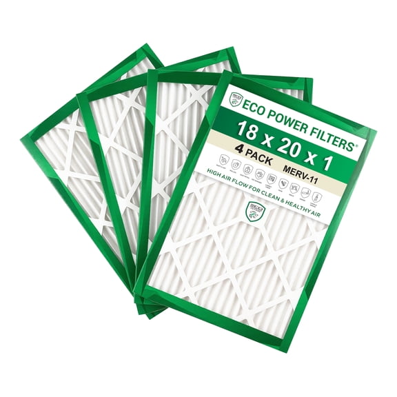 ECO POWER 18x20x1 Air Filter 4 pack, MERV 11 Pleated Furnace & AC Filter, HVAC Replacement Filter for Household Dust & Airborne Particles.