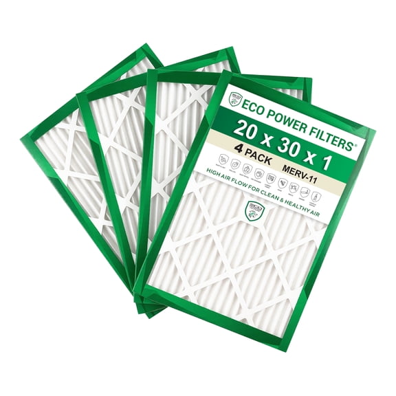 ECO POWER 20x30x1 Air Filter 4 Pack, MERV 11 Pleated Furnace & AC Filter, HVAC Replacement Filter for Household Dust & Airborne Particles.
