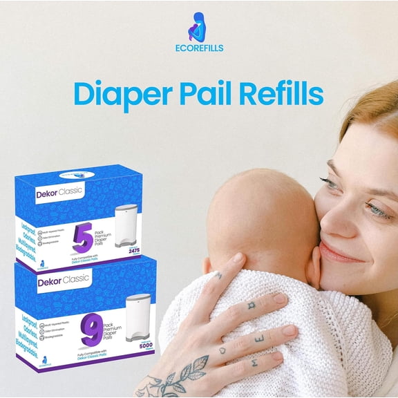 ECO-REFILLS Diaper Pail Refills - Fits Dekor CLASSIC Extra Thick, Powerful Odor Elimination & Fresh Powder Scent | Easy to Replace and Dispose of Diaper Bag (9)
