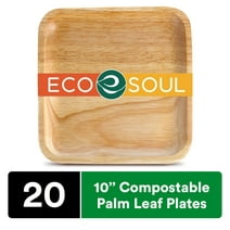ECO SOUL 10 Inch Square Palm Leaf Plates, 20 Count