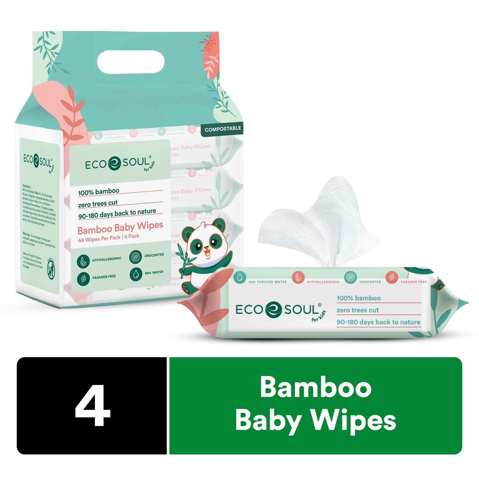 Eco by Naty Baby Wipes, Travel, Biodegradable and Compostable,12 packs
