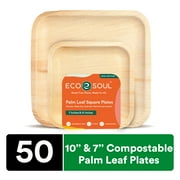 ECO SOUL 100% Compostable 10 Inch & 7 Inch Palm Leaf Plates [50-Pack] I Premium Disposable Plates Set I Heavy Duty Eco-Friendly Bamboo Plates like I Biodegradable Party Plates Pack