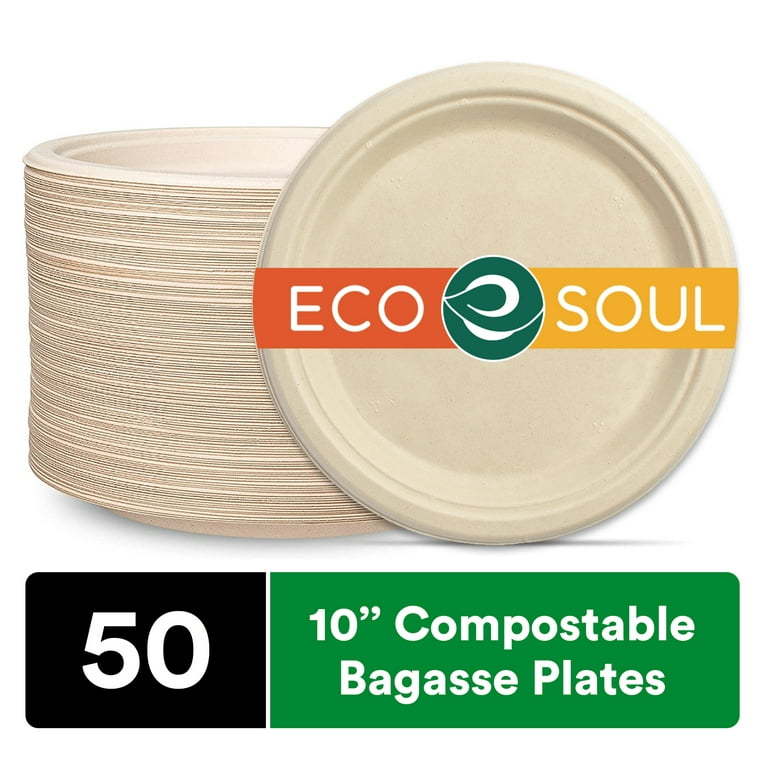 Compostable Disposable Paper Plates 6 inch Super Strong Paper Plates 100%  Bagasse Natural Biodegradable Eco-Friendly Sugarcane Plates(white)