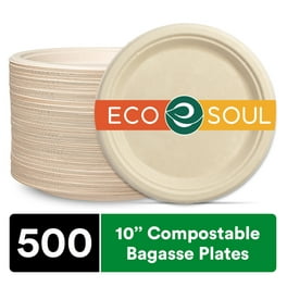 WGCC Paper Plates, 10 inch Heavy Duty Compostable Disposable Plates, Bulk Paper Plates Made of Biodegradable Eco-Friendly Bagasse for Party, Wedding