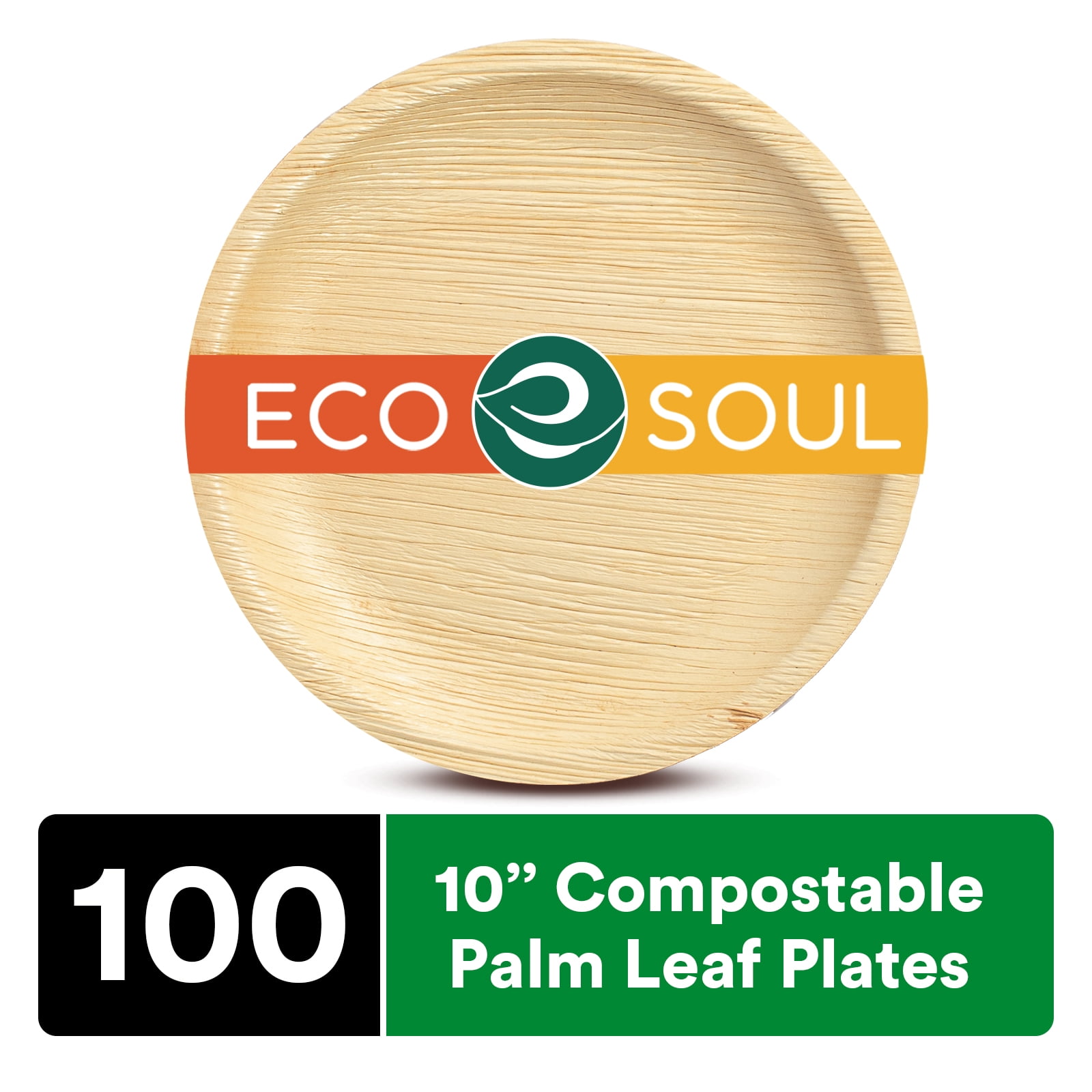 ECO SOUL 100 Compostable 10 Inch Palm Leaf Round Plates, 100 Counts