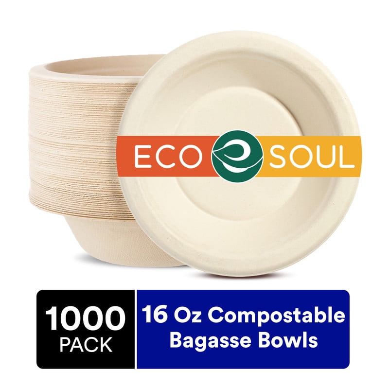 ECO SOUL 100 Compostable 16 oz Soup Bowls [1000Pack] Disposable