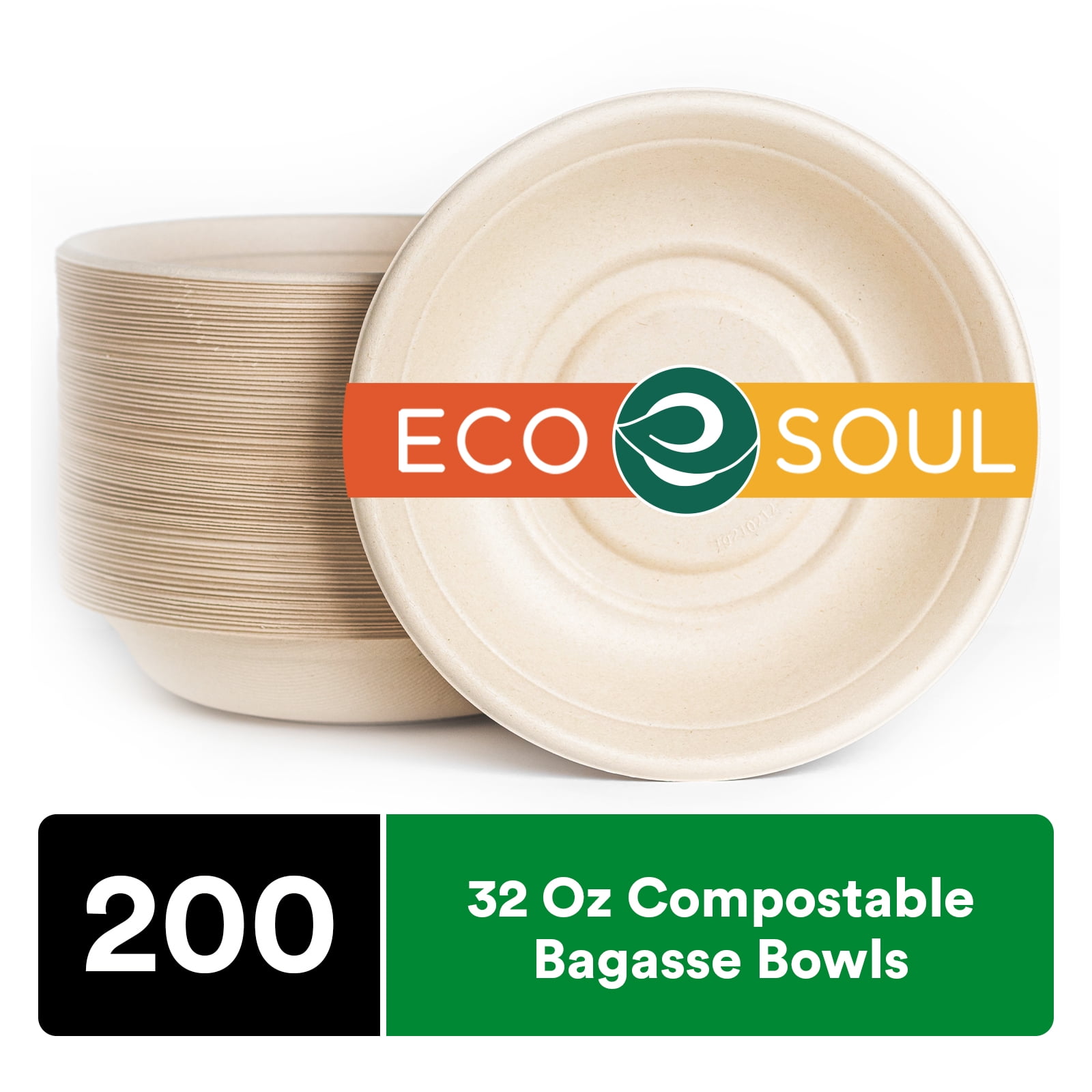 ECO SOUL 100 Compostable 32 oz Soup Bowls [200Pack] Disposable Sturdy