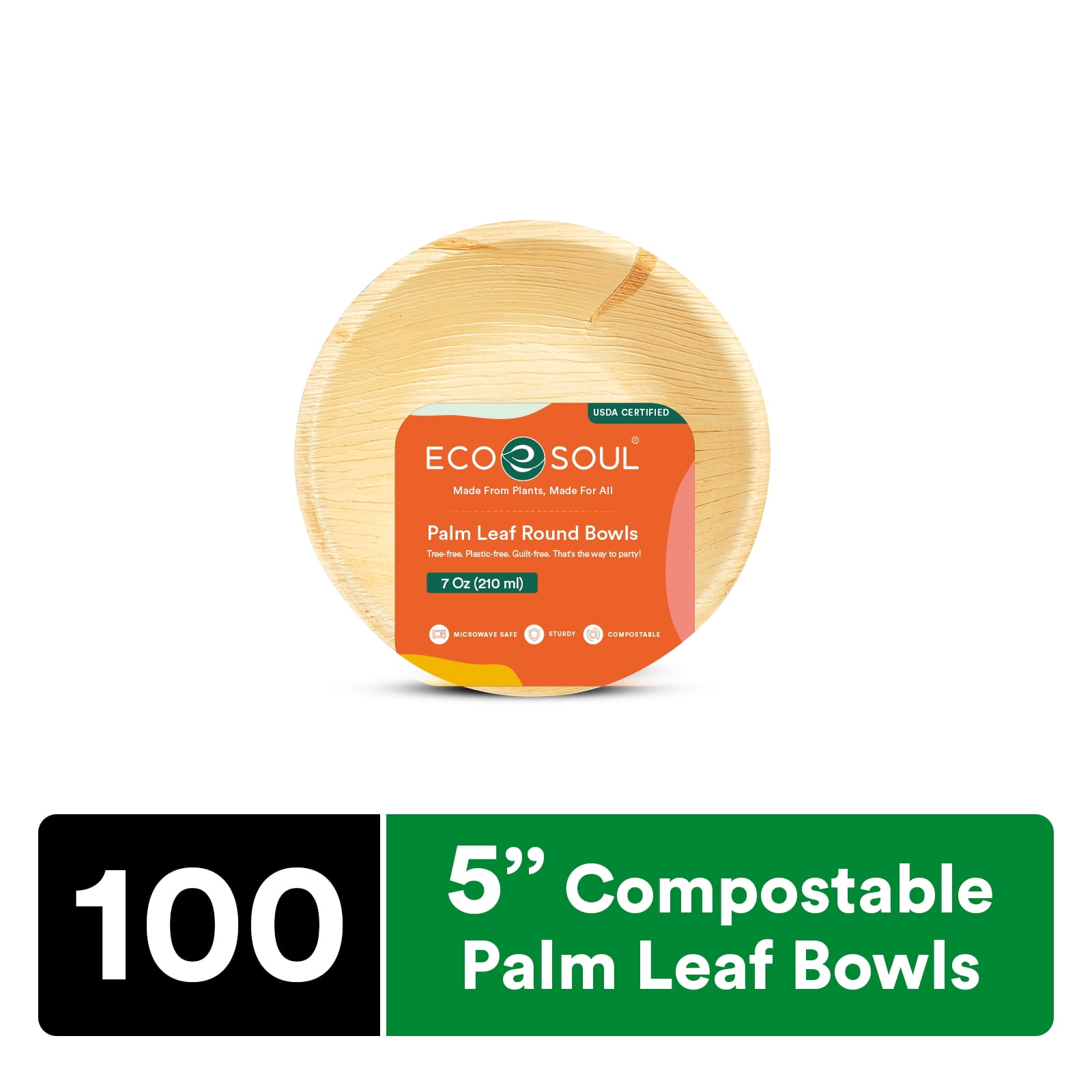 ECO SOUL 100 Compostable 5 Inch Palm Leaf Bowls, 100 Counts Heavy