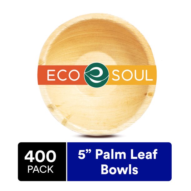 ECO SOUL 100 Compostable 5 Inch Palm Leaf Bowls, 400 Counts Heavy