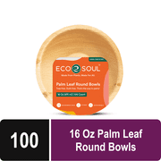 ECO SOUL 6 Inch 16 Oz Bamboo Leaf Bowls, 100 Count | Bamboo Disposable Bowls