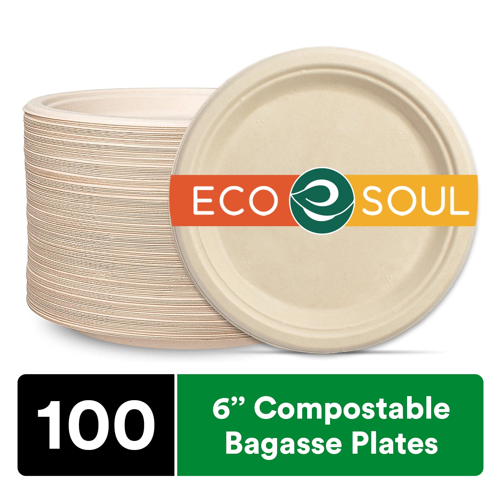 100% Compostable Paper Plates 9 in - 150 Plate Set | Ecovita / Unbleached - Eco Friendly Alternative to Paper Plates