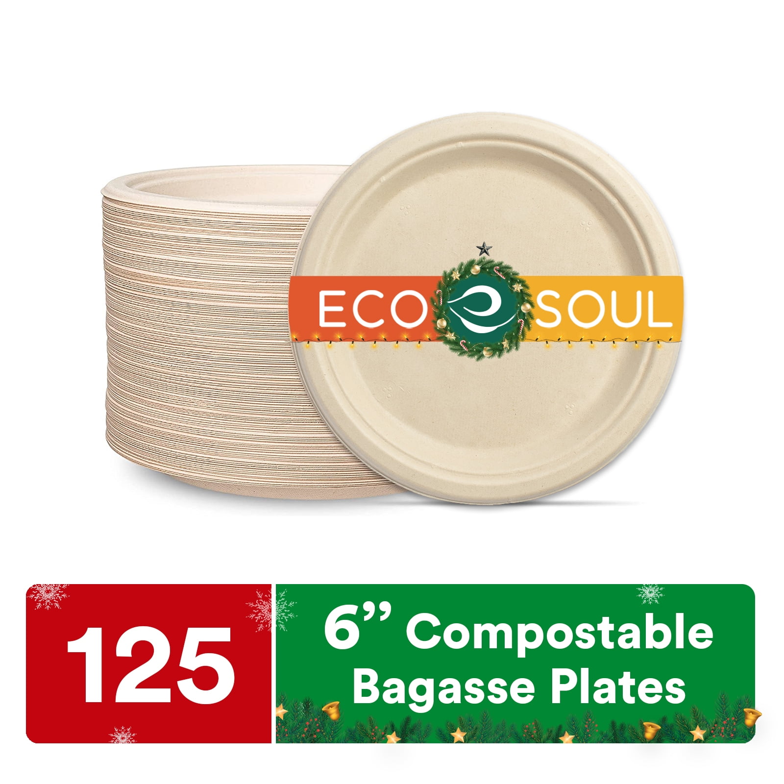Vplus 125 Pack 6 inch Paper Plates 100% Compostable Plates Heavy-Duty  Disposable Small Paper Plates Bagasse Natural Biodegradable Eco-Friendly