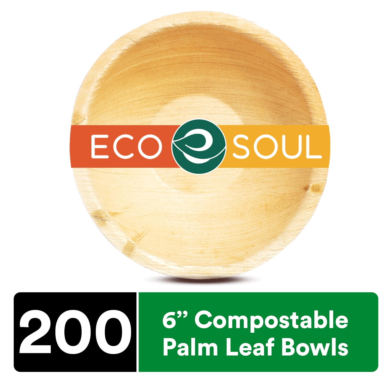 ECO SOUL 100 Compostable 6 Inch Palm Leaf Bowls, 200 Counts Heavy