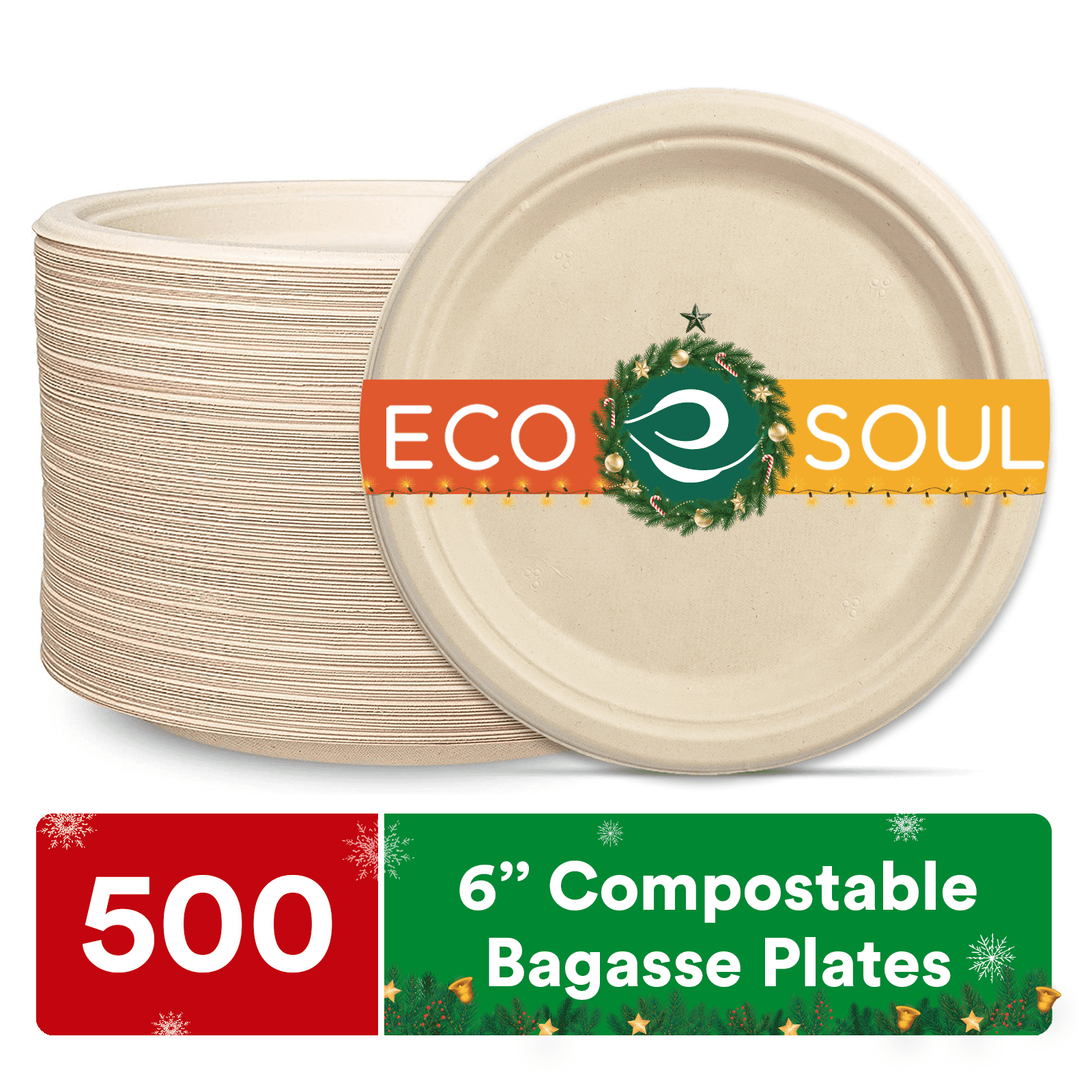 100% Compostable Paper Plates 10 Inch Bulk [500 Count] Heavy-Duty