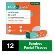 ECO SOUL 100% Compostable Bamboo Facial Tissues | Premium Tissue Box of 12 Packs (100 Tissues per Pack, 1200 Count) | Facial Tissue Cube Box, Paper Tissue, Travel Facial Tissue