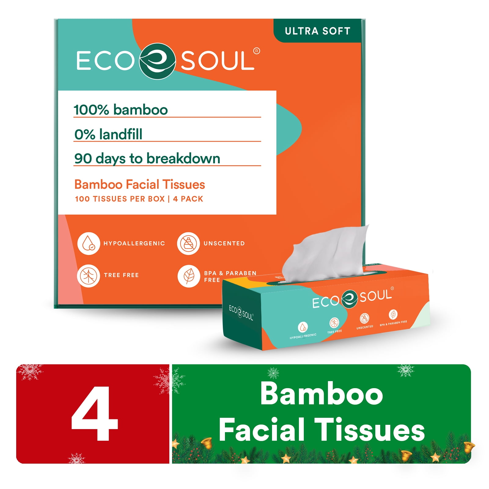 ECO SOUL 100 Compostable Bamboo Facial Tissues Premium Tissue Box of